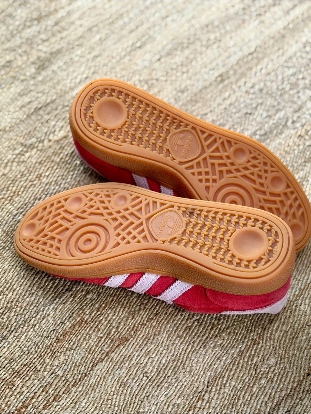 Adidas Red Suede Sneakers with Light Pink Stripes - Picture 5 of 7